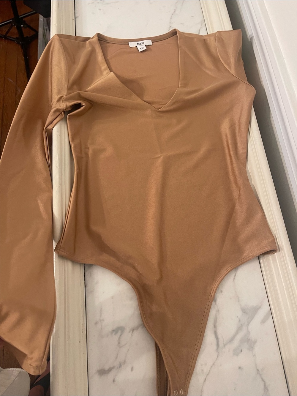 Bar III Long-Sleeve V-Neck Bodysuit in Gold